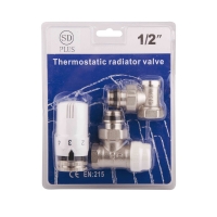 SD Комплект кранов с термоголовкой радиаторный угловой 1/2''